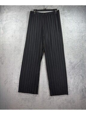 Uniqlo Pleated Wide Leg Pants Black Women's Size Large Elastic Waist